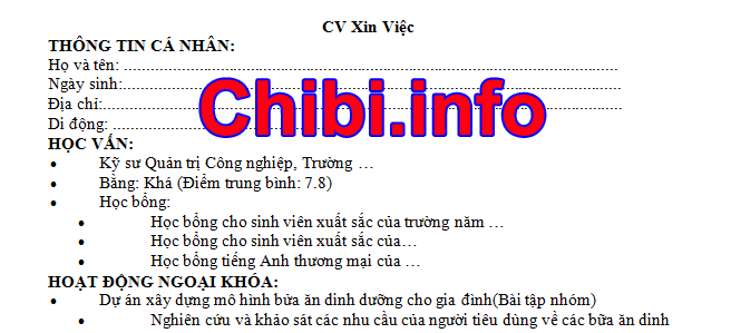 CV xin việc bằng tiếng Việt file word